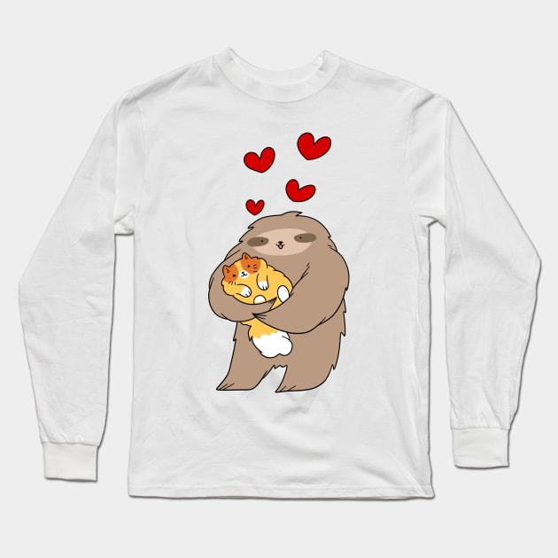 Sloth Loves Fluffy Kitten Long Sleeve T-Shirt by saradaboru